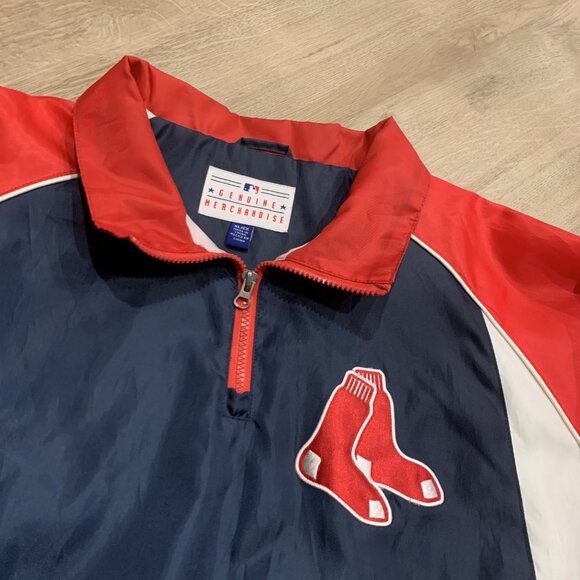 Vintage MLB Boston Red Sox Jacket Men's XL Windbreaker 1/4 Quarter Zip Navy Red - Picture 2 of 7